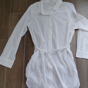 NWT J. Crew Womens White Cotton Sheer Belted Mini Shirt Dress Sz L Beach Preppy